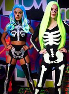 Skeleton, top and shorts costume, iridescent fabric